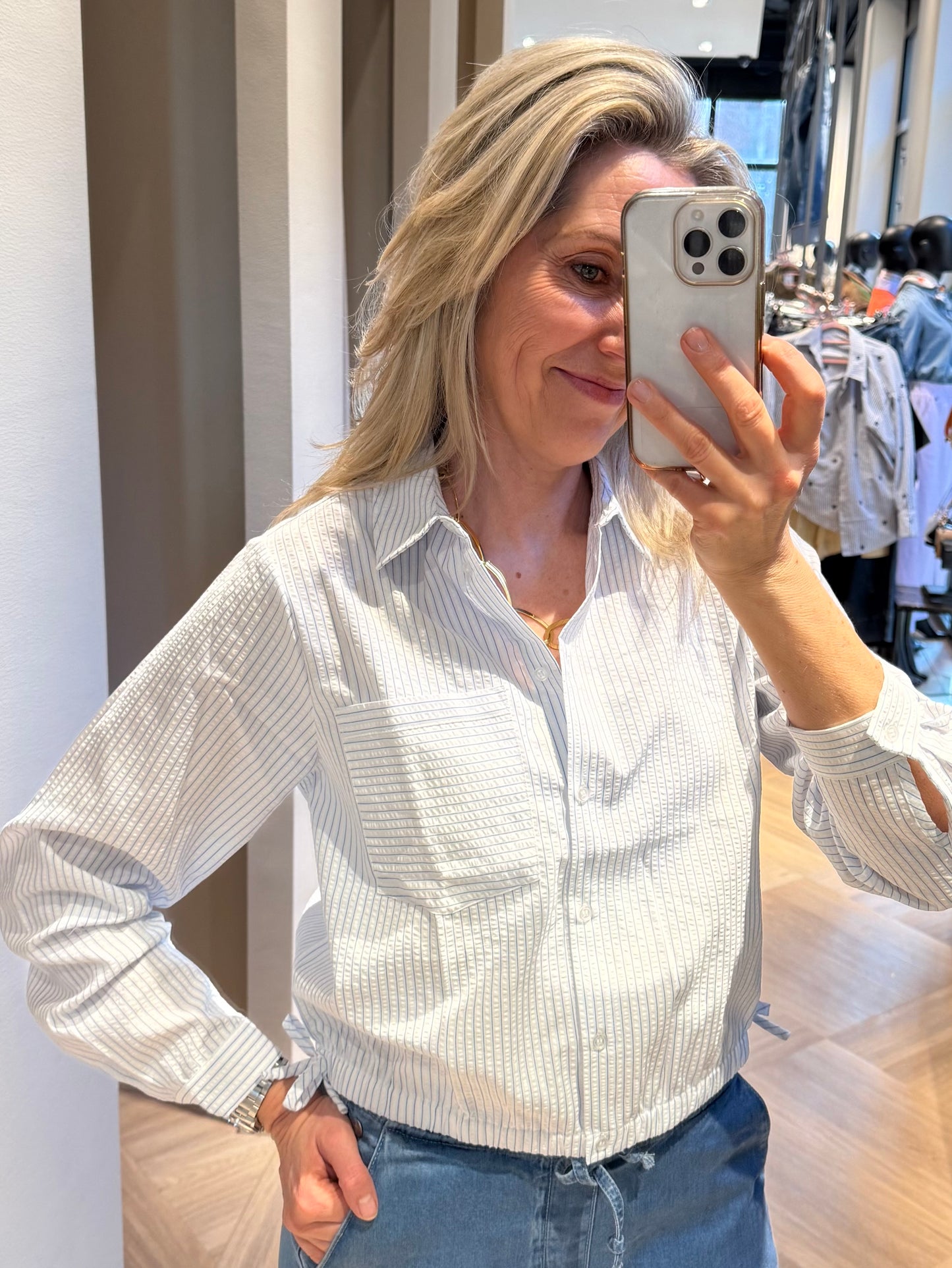 Geisha Blouse Streep Wit Blauw - Peet kleding