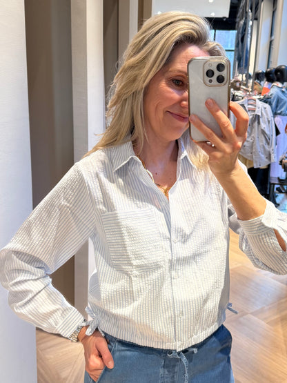 Geisha Blouse Streep Wit Blauw - Peet kleding