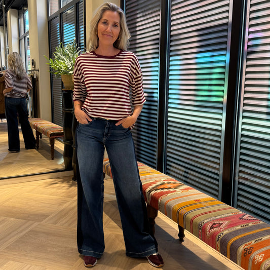 Azzurro T-shirt Streep Gina Bordeaux - Peet kleding