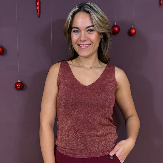 Triple Nine Topje Lurex Bordeaux - Peet kleding