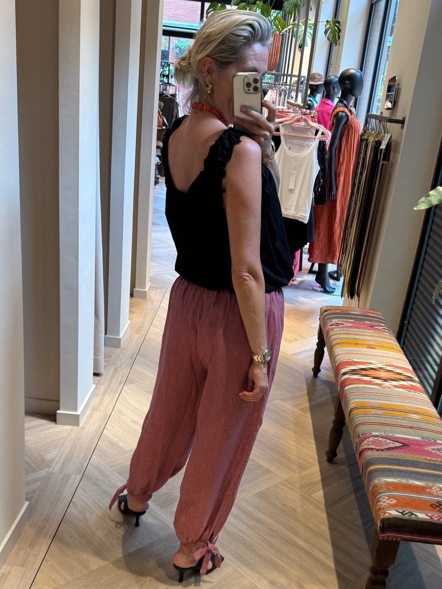 Broek Lea Linnen Balloon Framboos