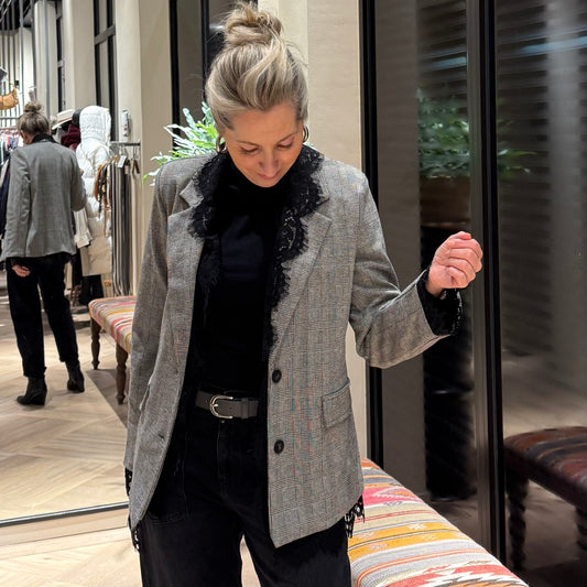 Blazer Grijze Ruit Kant - Peet kleding