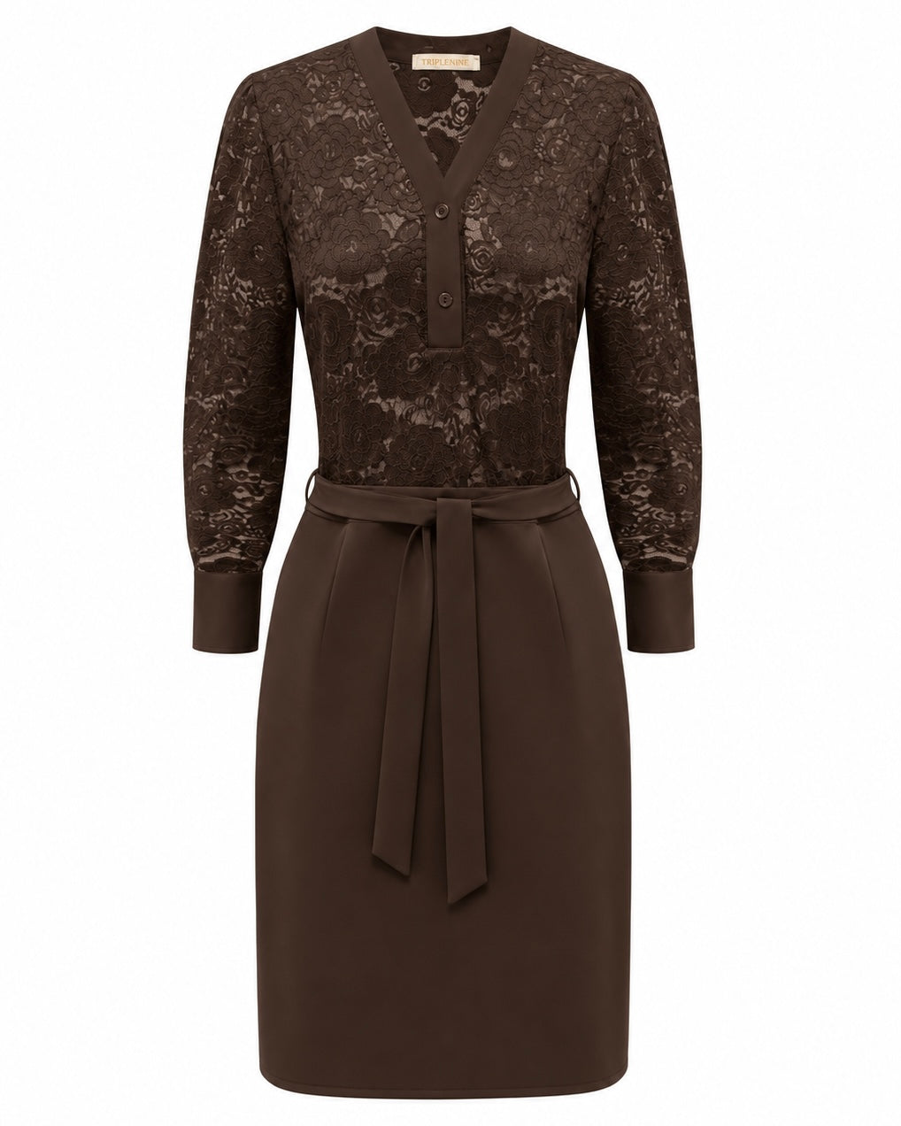 Triple Nine - Travel Jurk Lace Donkerbruin - 51842 - Peet kleding