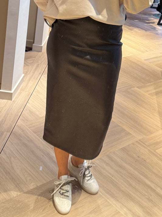 Faux Leather Koker Rok Donkerbruin - Peet kleding