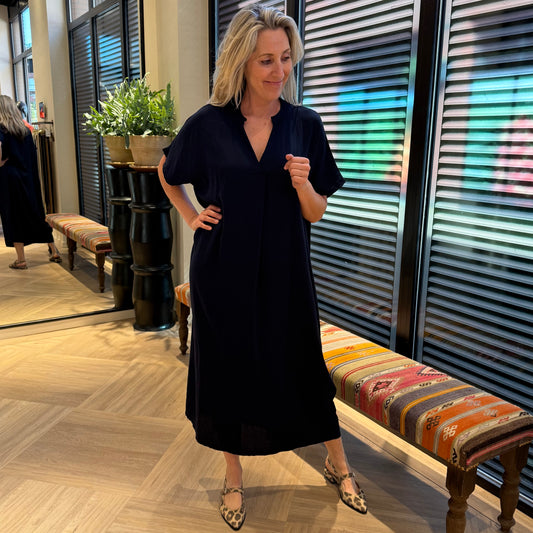 Azzurro Jurk Carmel Navy Lang - Peet kleding
