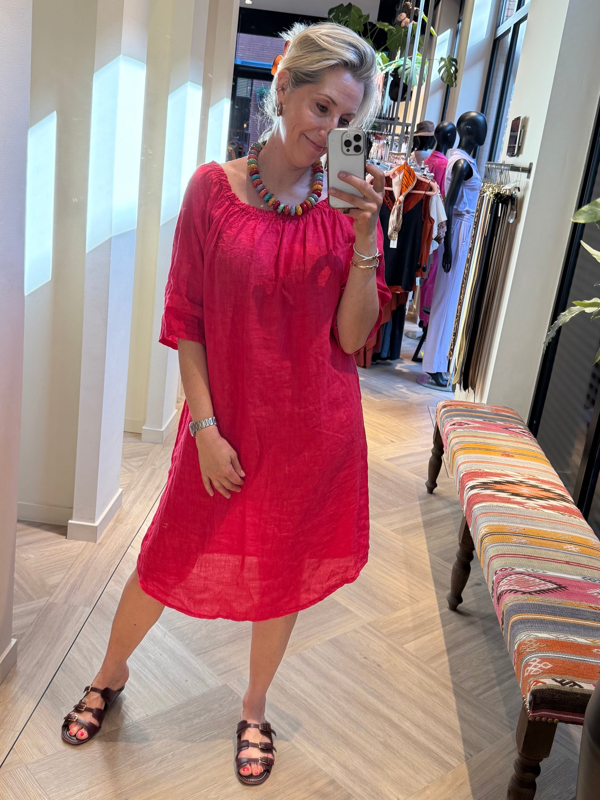 Jurk Maartje Linnen Cerise - Peet kleding
