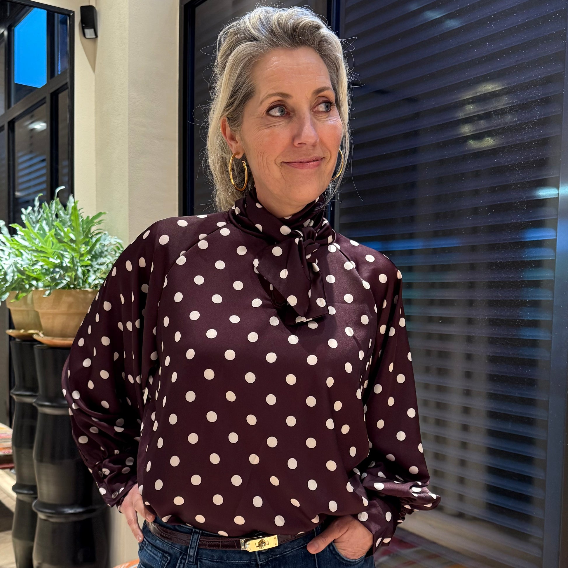 Blouse Dot Print Aubergine - Peet kleding