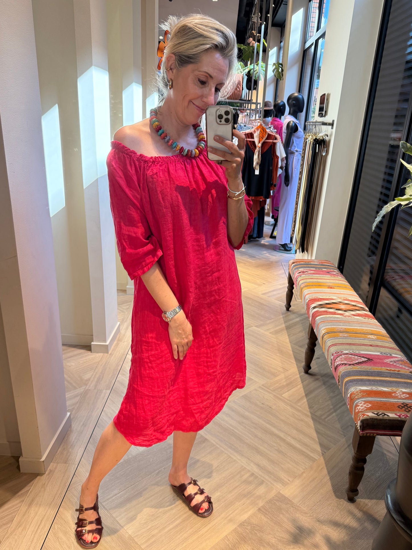 Jurk Maartje Linnen Cerise - Peet kleding