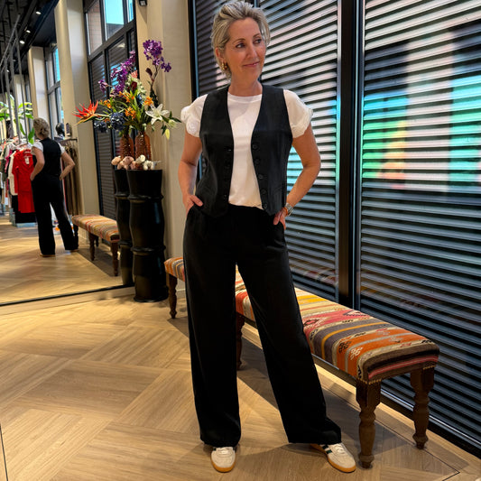 Yaya Wide Leg Linnen Washed Black - Peet kleding
