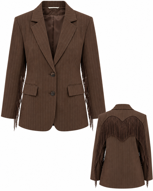 Blazer Billy Krijtstreep Franje Bruin - Peet kleding