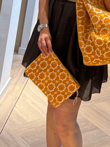 Make-up Tas Zelia Velour Print Geel