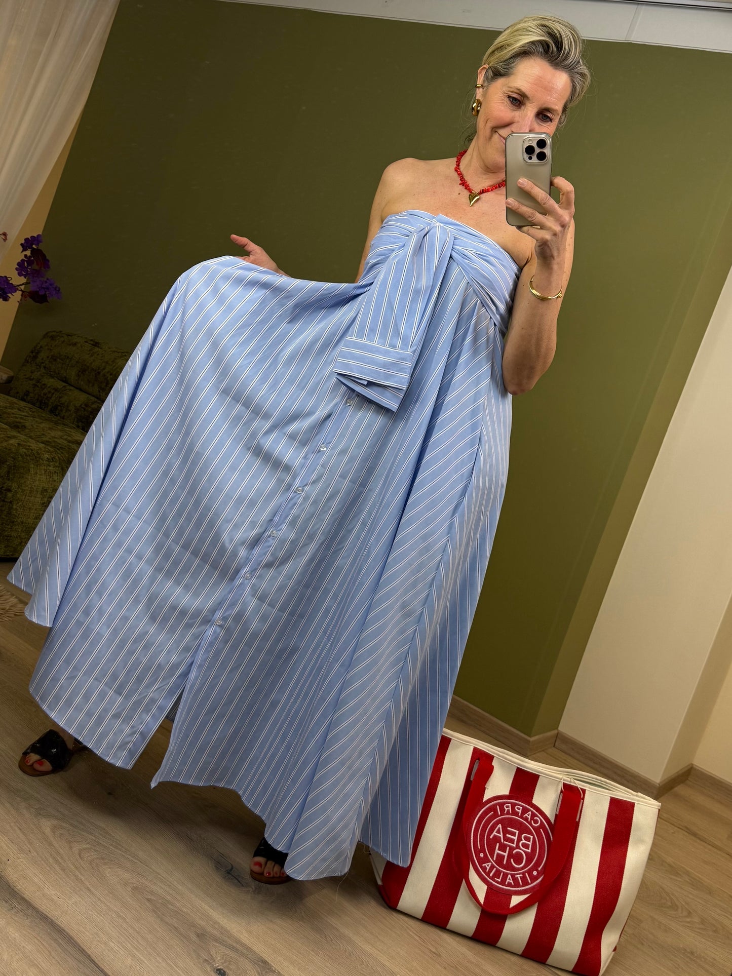 Jurk Door Strapless Blauw - Peet kleding