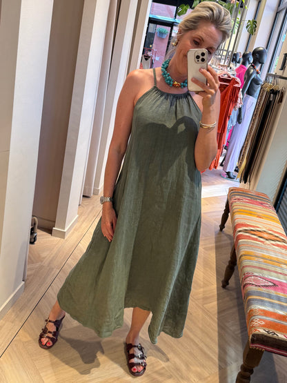 Jurk Marina Linnen Army - Peet kleding