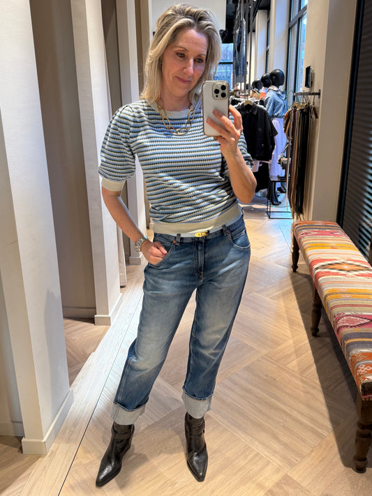 Geisha Top Streep Groen Blauw - Peet kleding