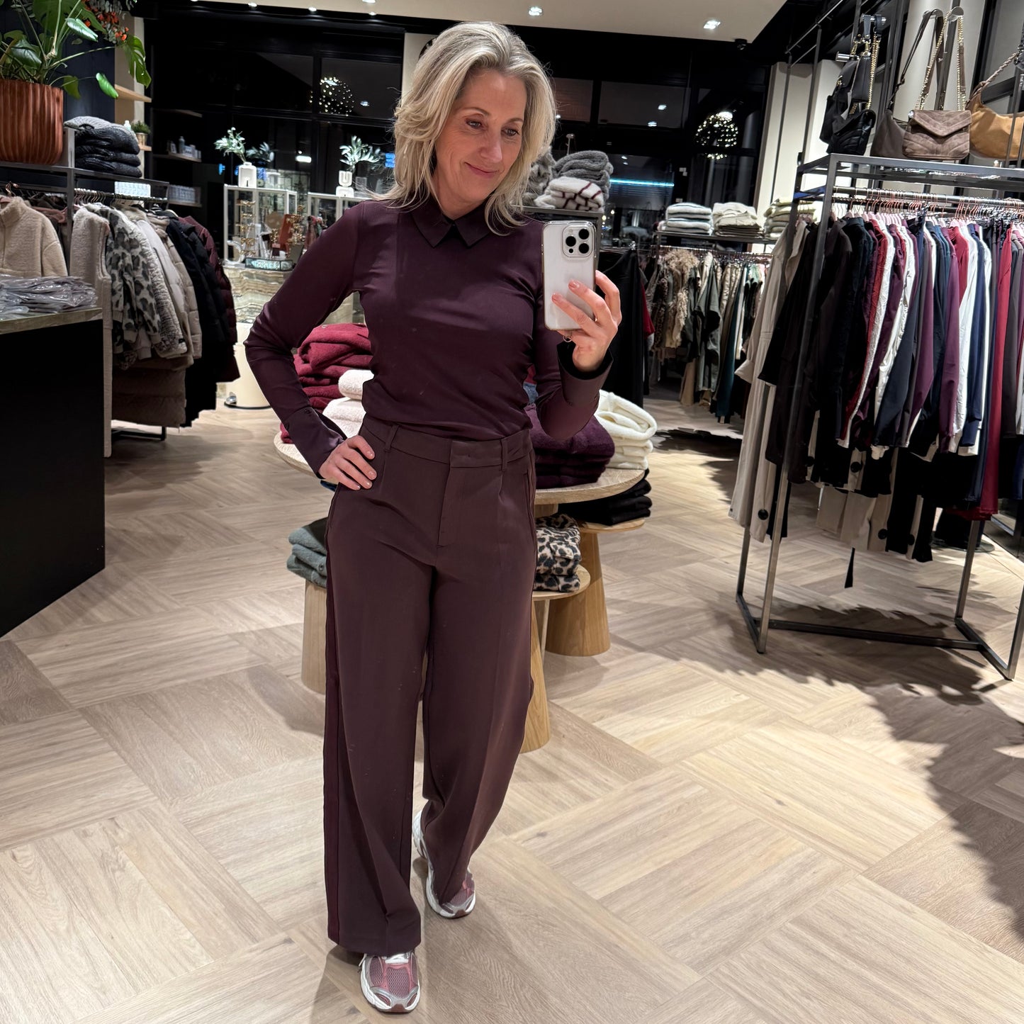 Yaya Mesh Top Aubergine - Peet kleding