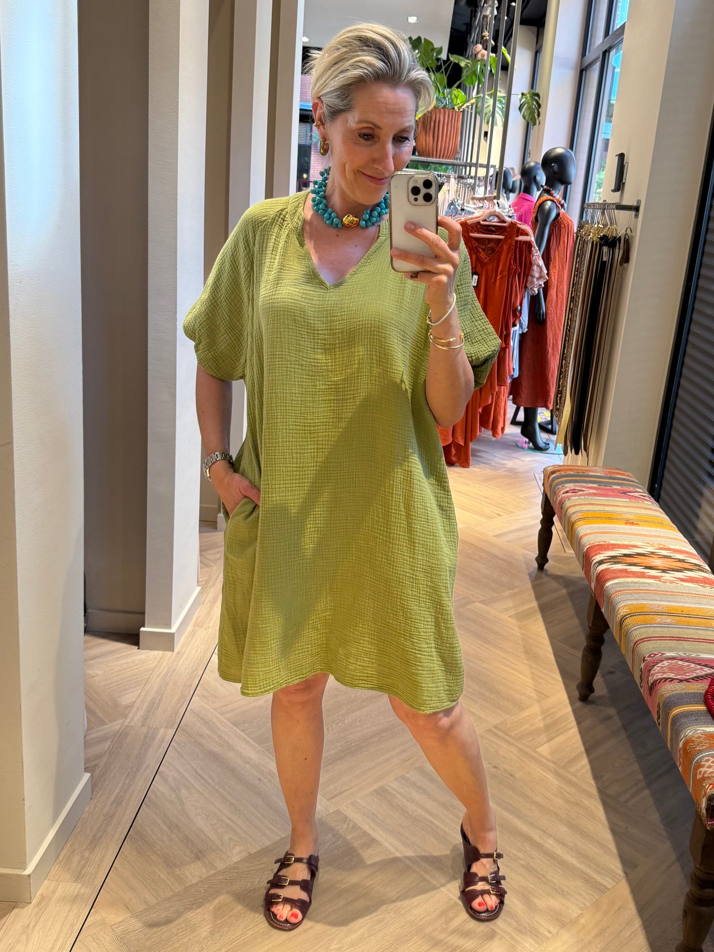 Jurk Gigi Mousseline Groen - Peet kleding