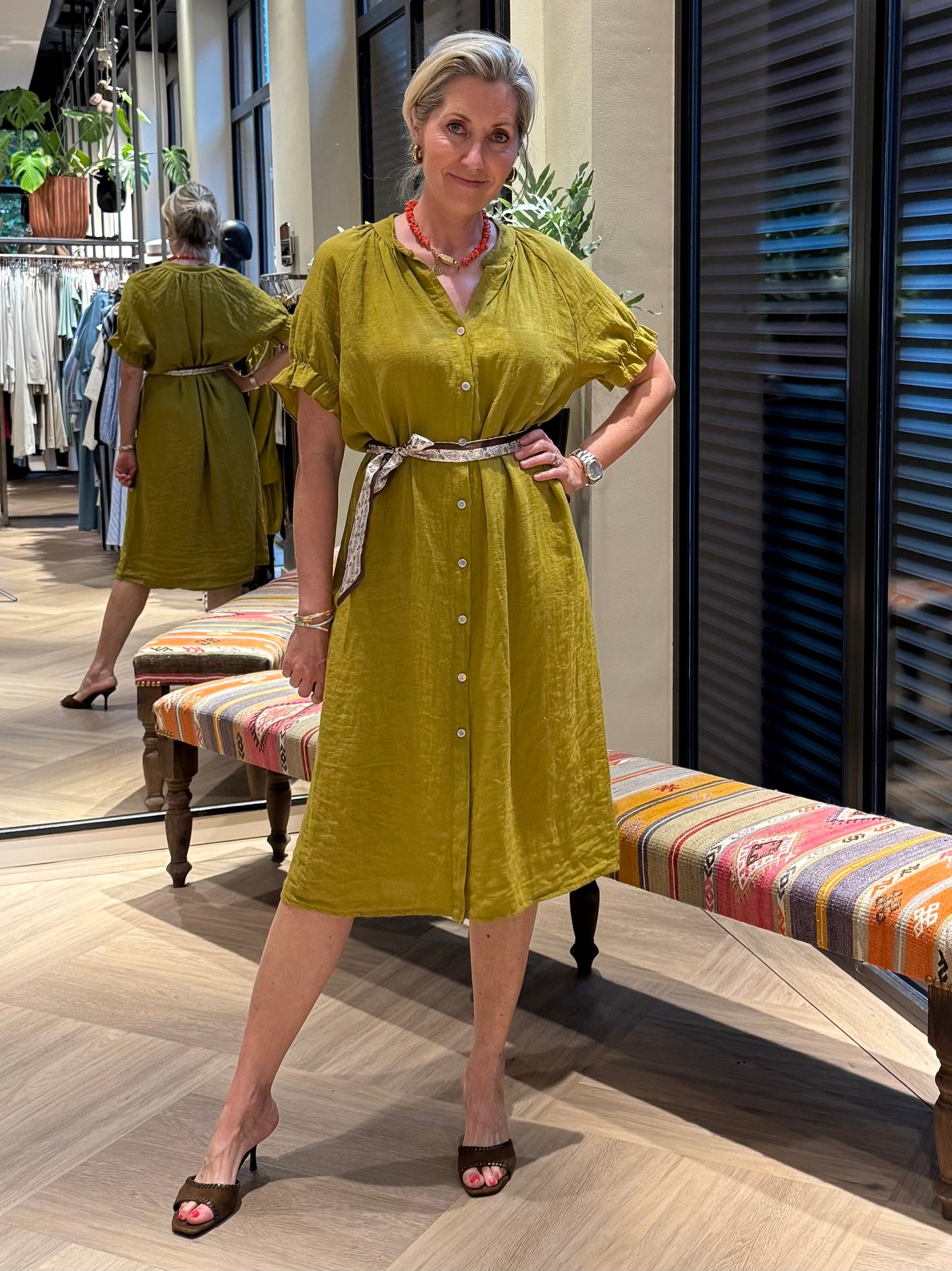 Jurk Amber Olijf - Peet kleding