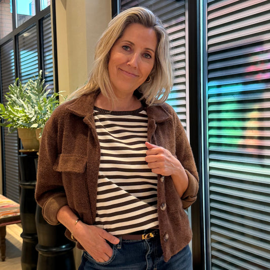 Azzurro T-shirt Streep Gina Bruin - Peet kleding