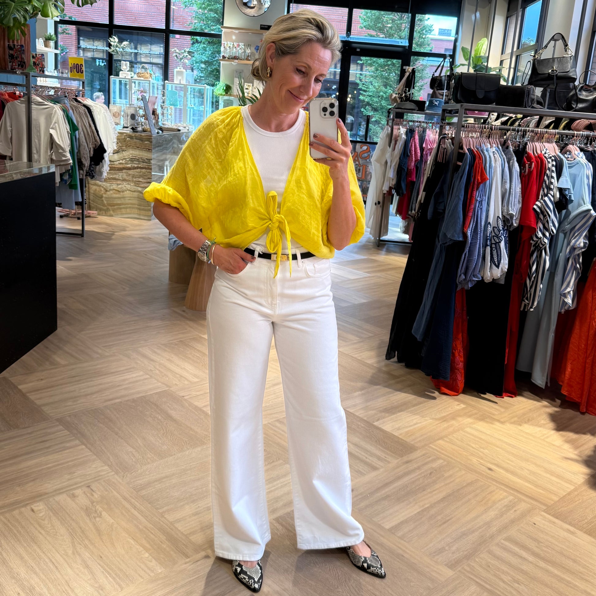 Linnen Bolero Vest Geel - Peet kleding