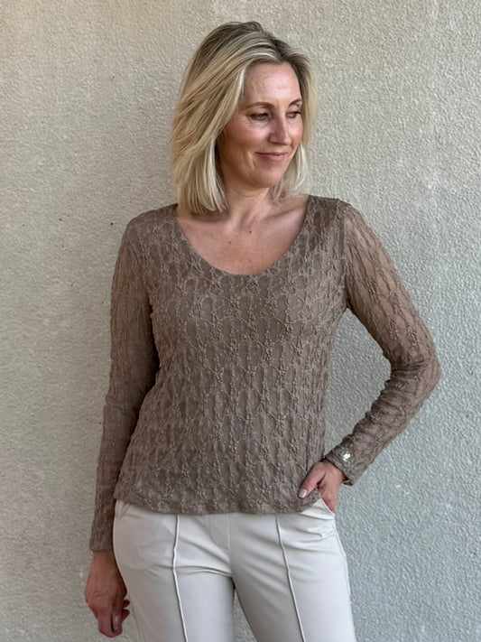 Triple Nine - Kanten Top Lucy Taupe - Peet kleding