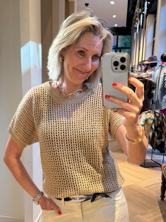 Zhrill Lurex Gebreide Top Beige Bonnie - Peet kleding