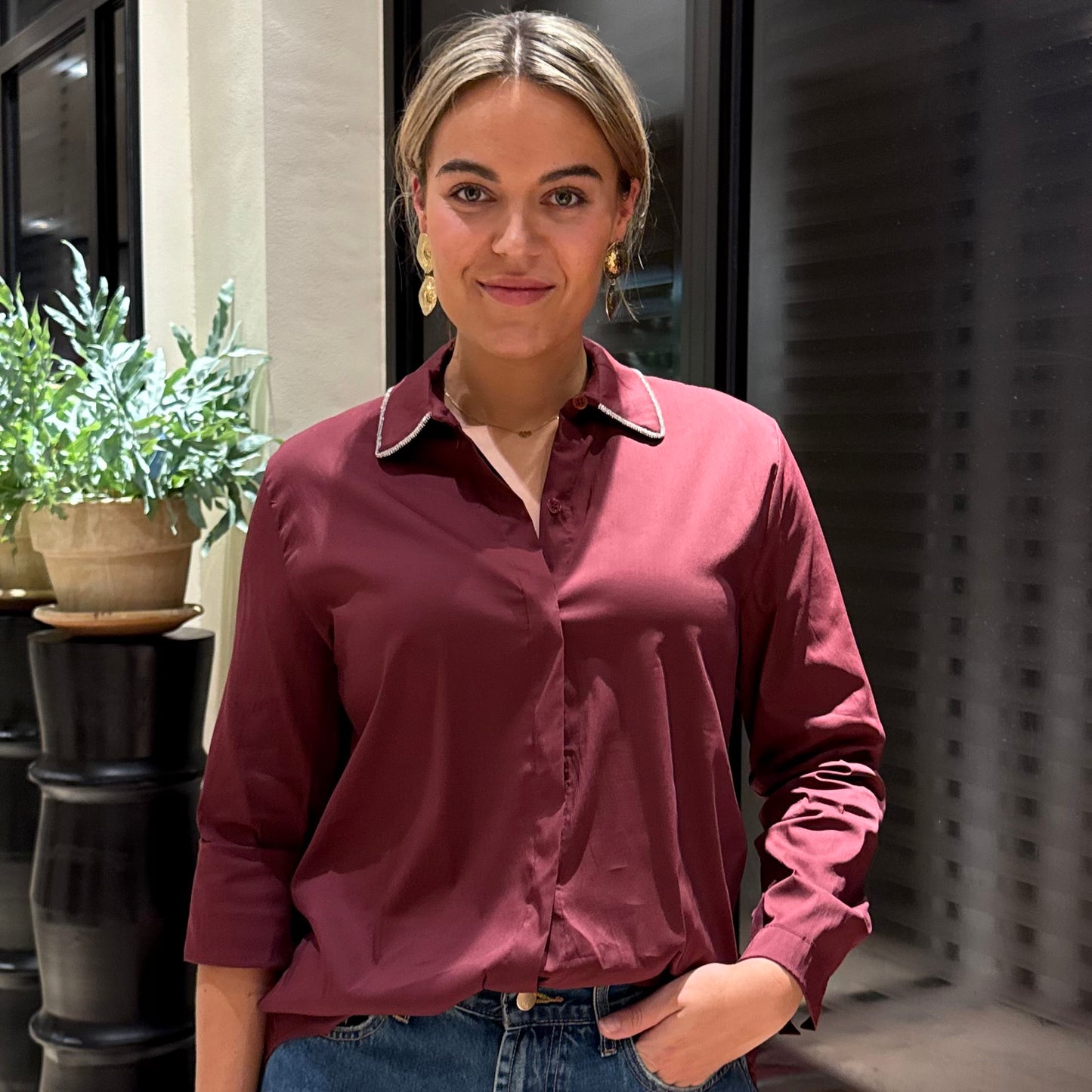 Blouse Lisa Bordeaux Schitter - Peet kleding