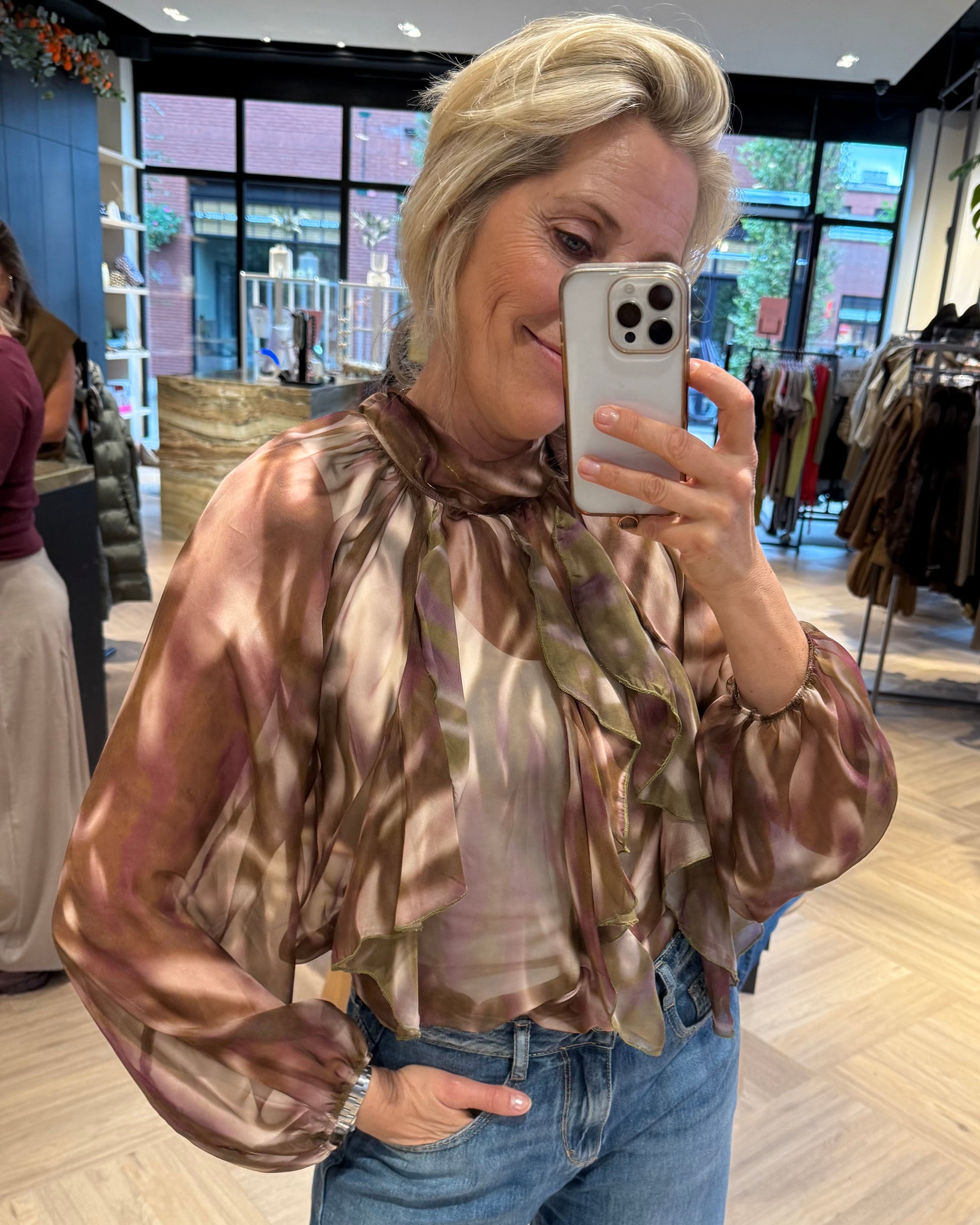 Blouse Chiffon Groen Aubergine - Peet kleding