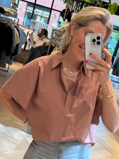 Yaya Blouse Wijde Mouw Burlwood Pink - Peet kleding