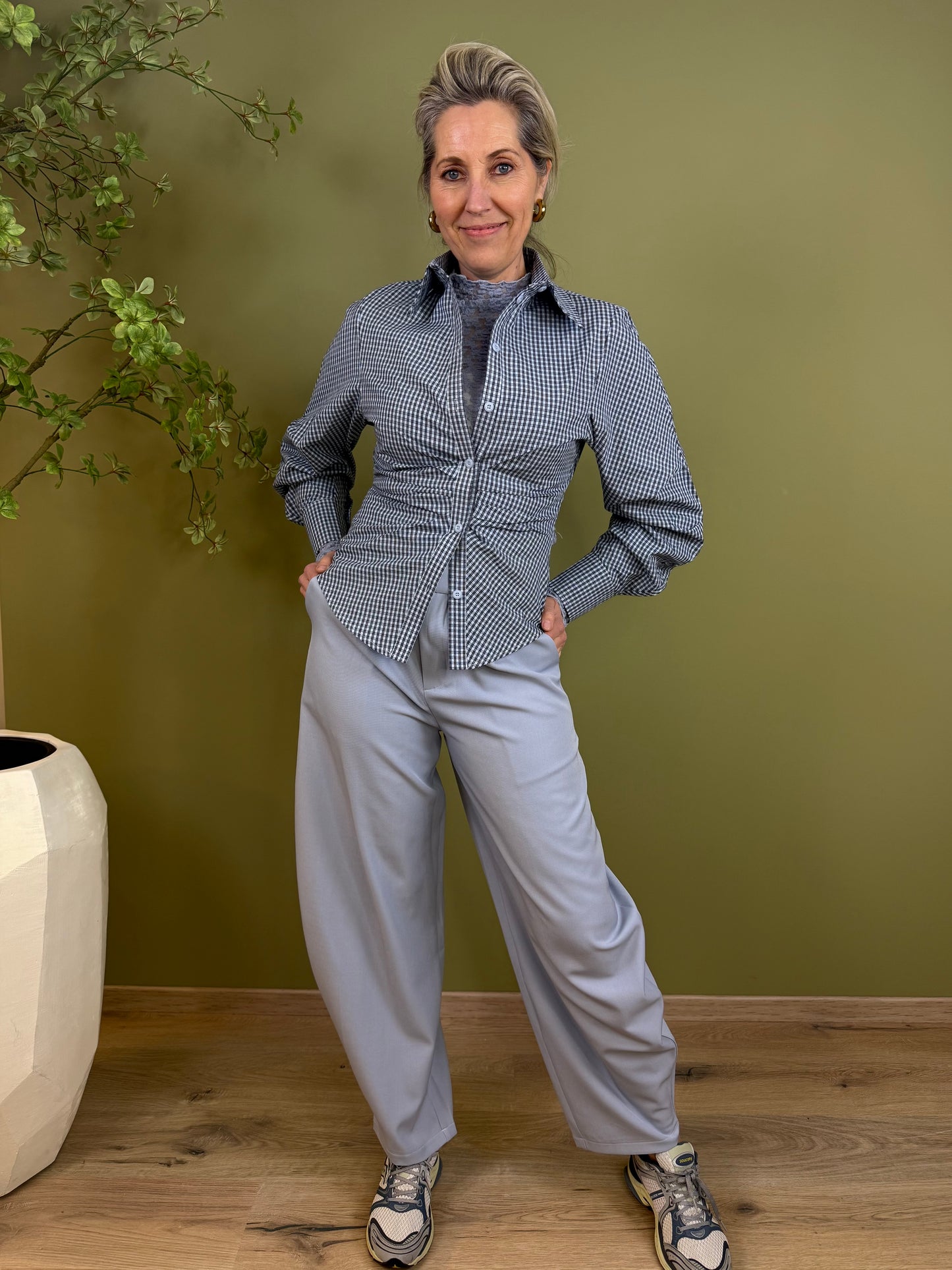 Ambika Blouse Ruit Lichtblauw - Peet kleding