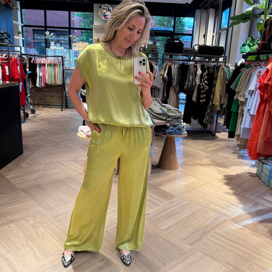 Satin Pants Marinde Matcha - Peet kleding
