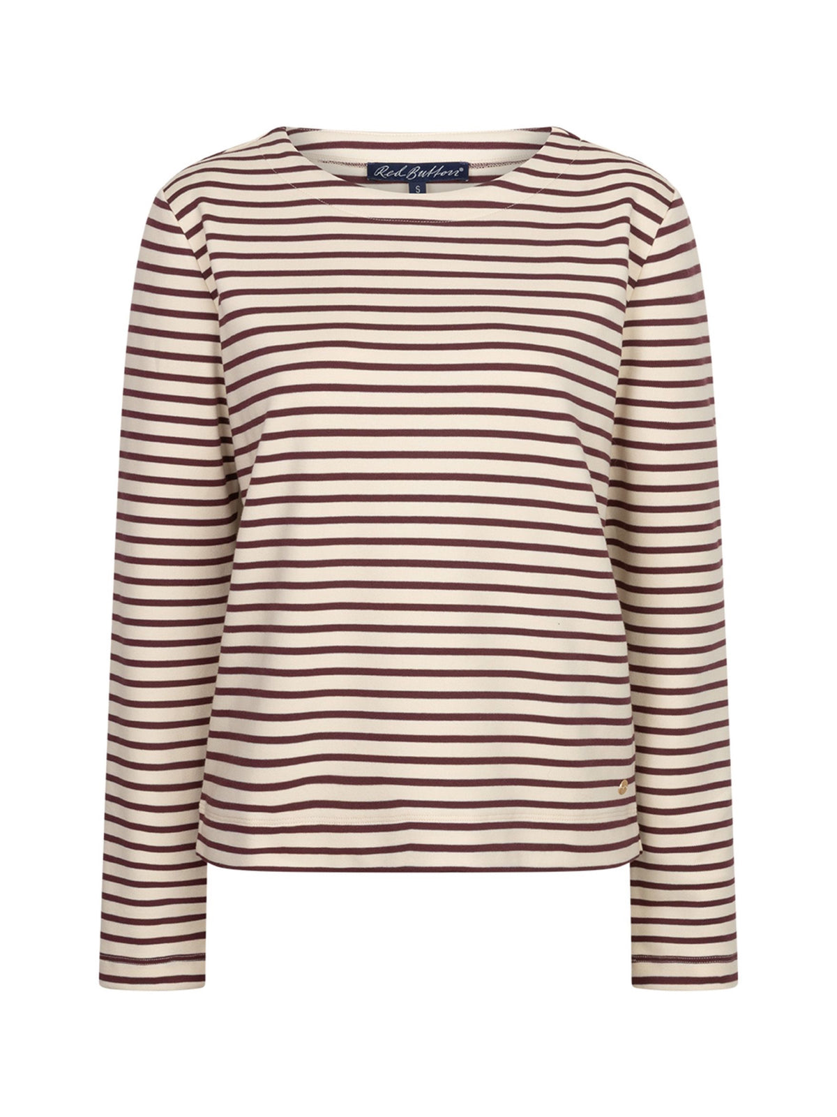 Red Button Shirt Terry Stripe Creme Darkberry - Peet kleding