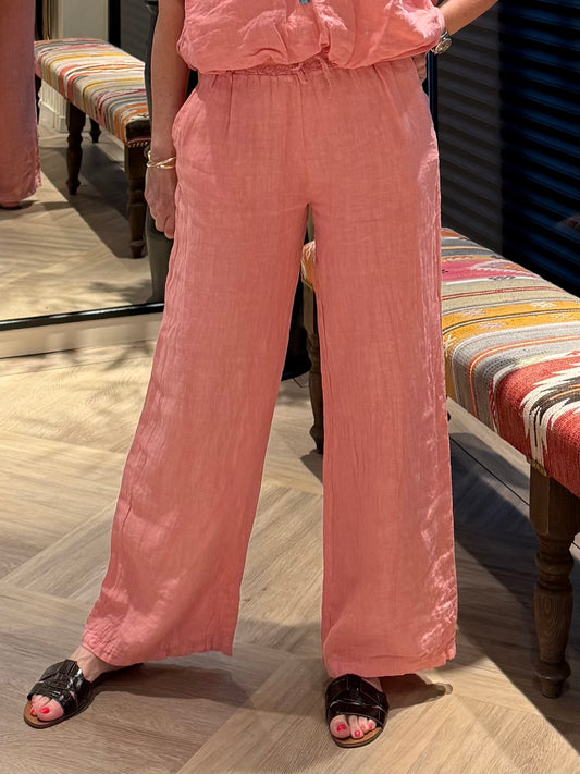 Broek Linnen Fiona Roze - Peet kleding