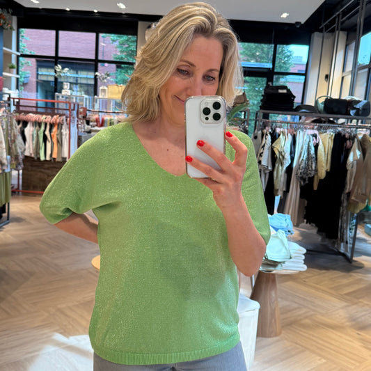 Triple Nine V-Hals Lurex Groen - Peet kleding