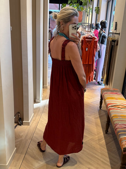 Jurk Fleur Linnen Bordeaux - Peet kleding