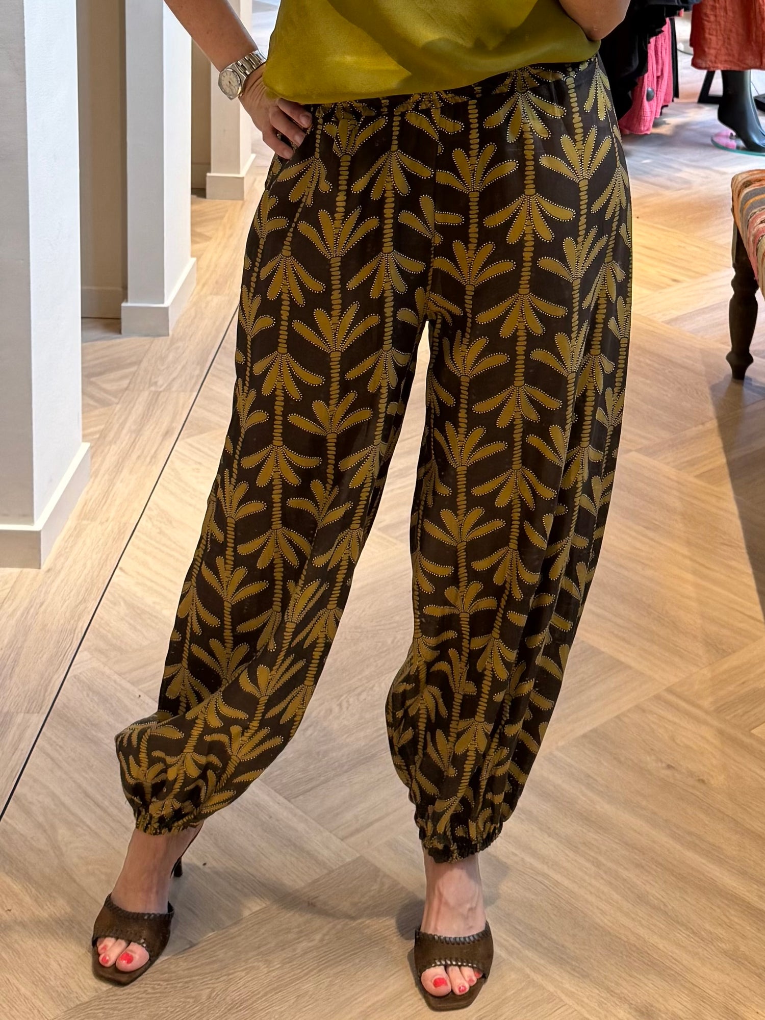 Broek Avalon Ballon Print Olijf - Peet kleding