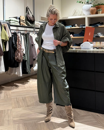 Broek Carol Culotte PU Olijfgroen - Peet kleding