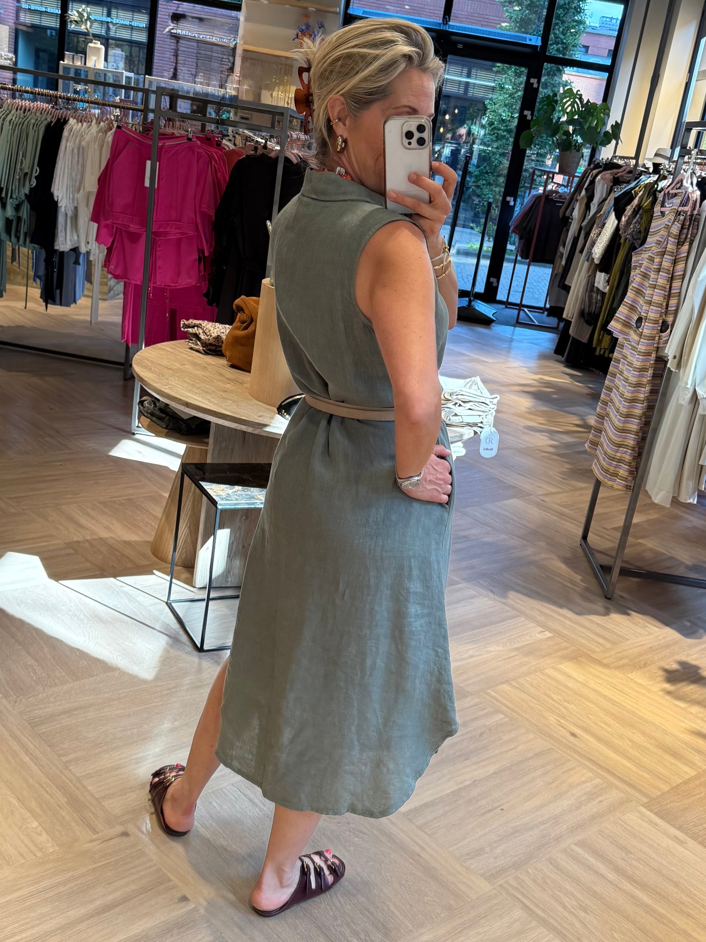 Jurk Linnen Pien Olijfgroen - Peet kleding