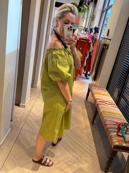 Jurk Claire Offshoulder Groen - Peet kleding