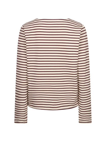 Red Button Shirt Terry Stripe Creme Darkberry - Peet kleding