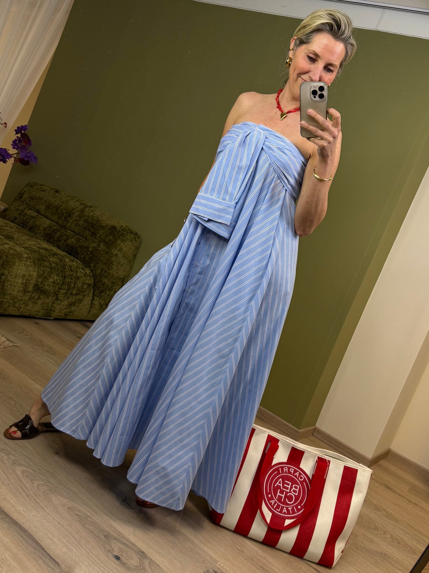 Jurk Door Strapless Blauw - Peet kleding