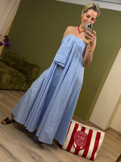 Jurk Door Strapless Blauw - Peet kleding