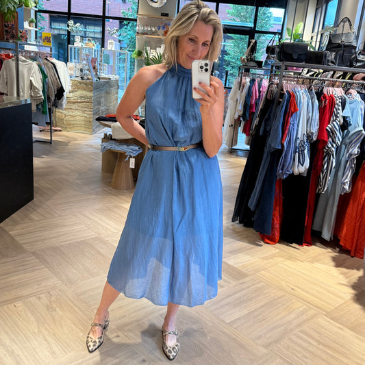 Jurk Halter Silky Jeansblauw - Peet kleding