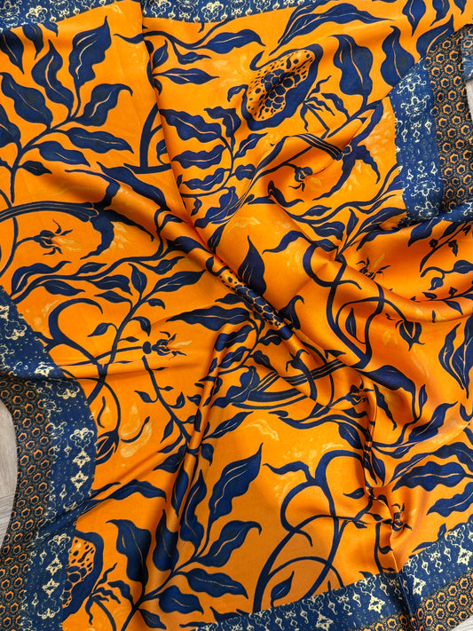 Sjaal Oranje Blauw Bladmotief - Peet kleding