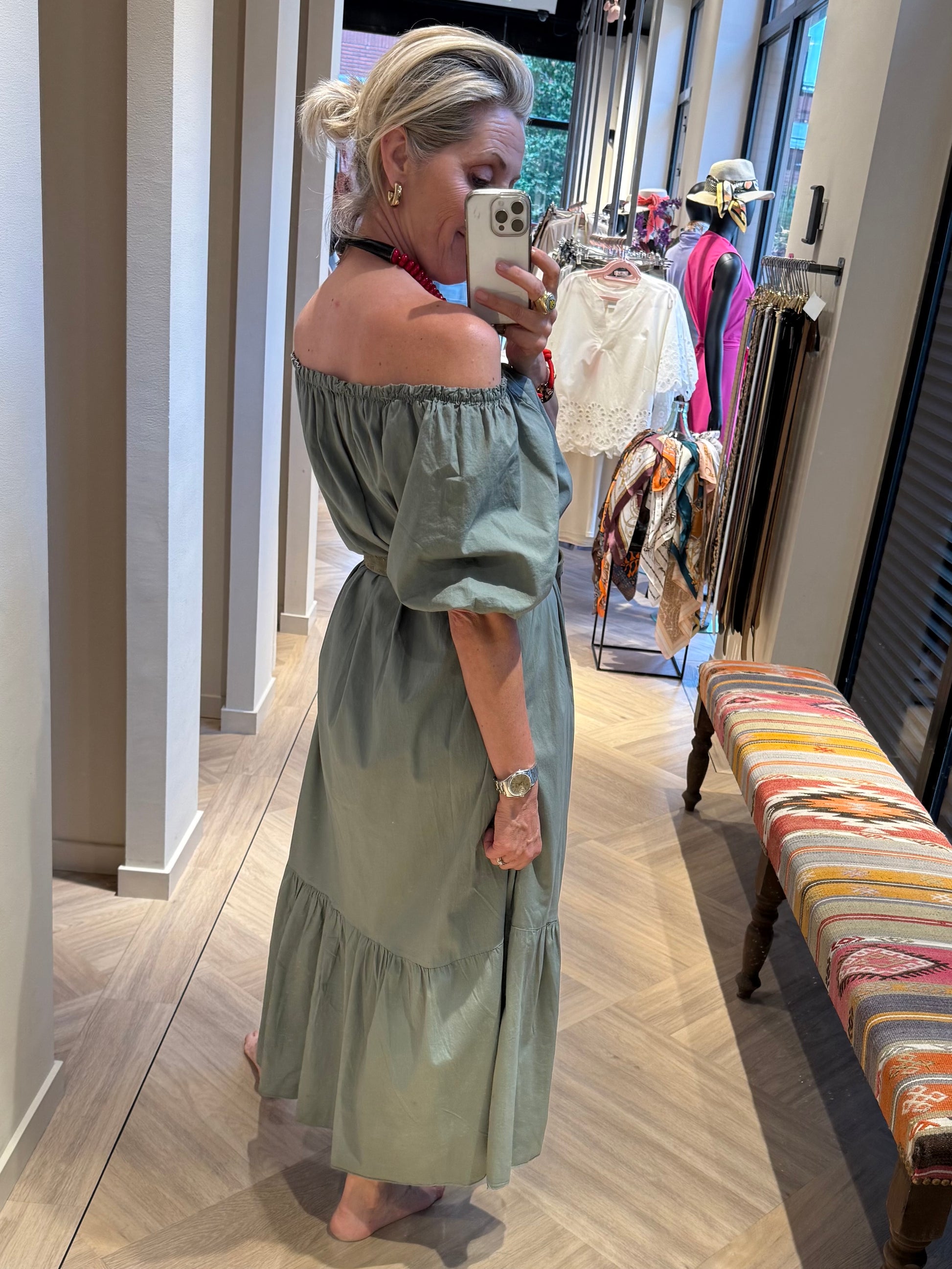 Jurk Roos Olijfgroen - Peet kleding