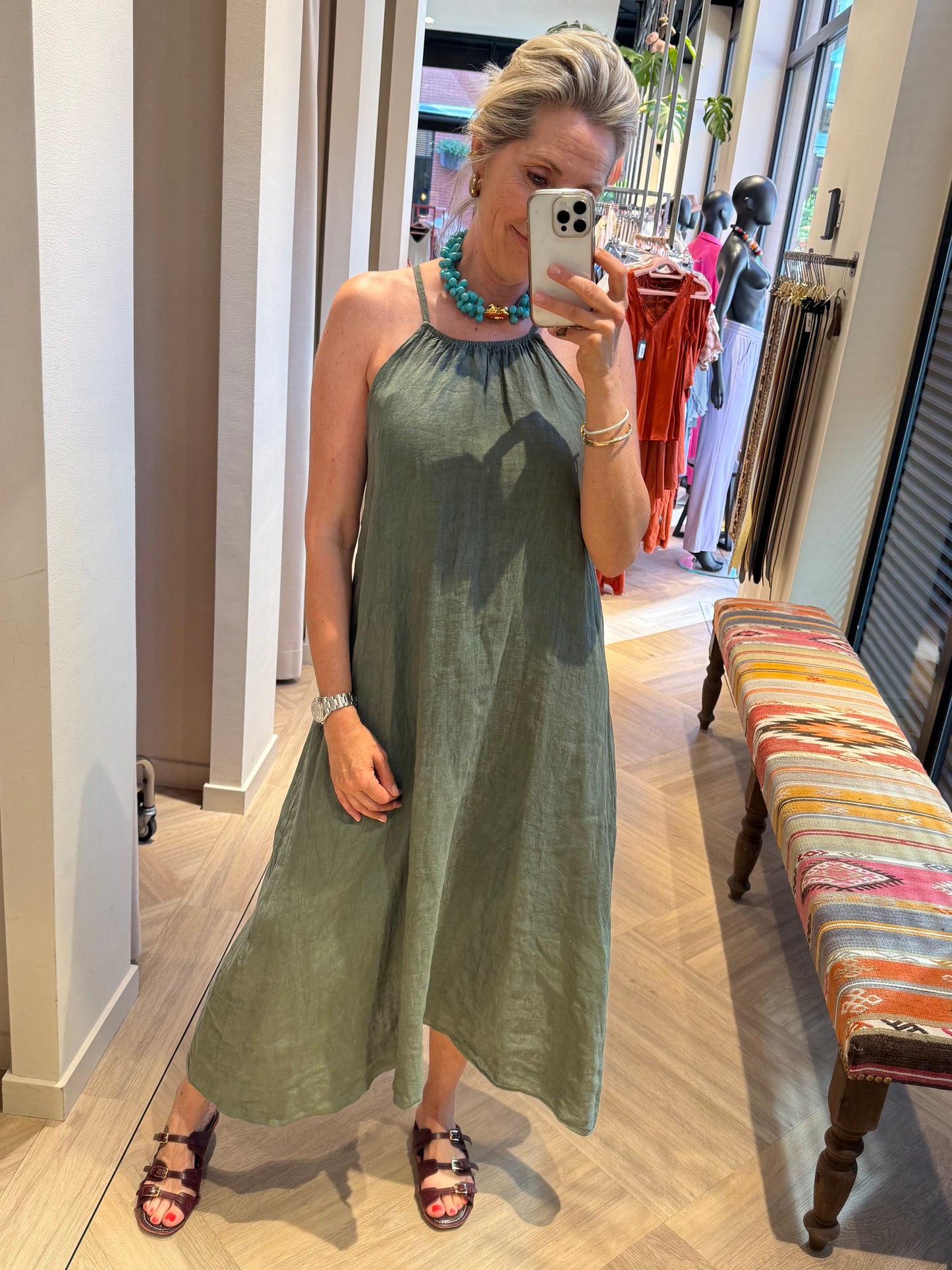 Jurk Marina Linnen Army - Peet kleding