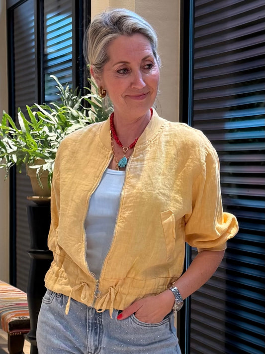 Linnen Blouson Maartje Geel - Peet kleding