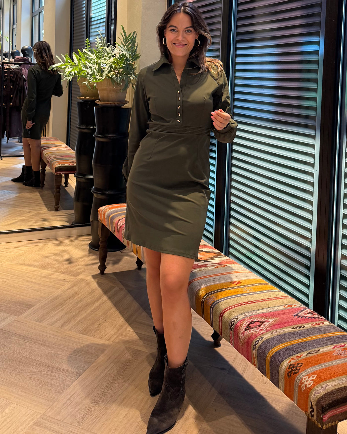Triple Nine - Travel Jurk Marin Olijfgroen - 51839 - Peet kleding