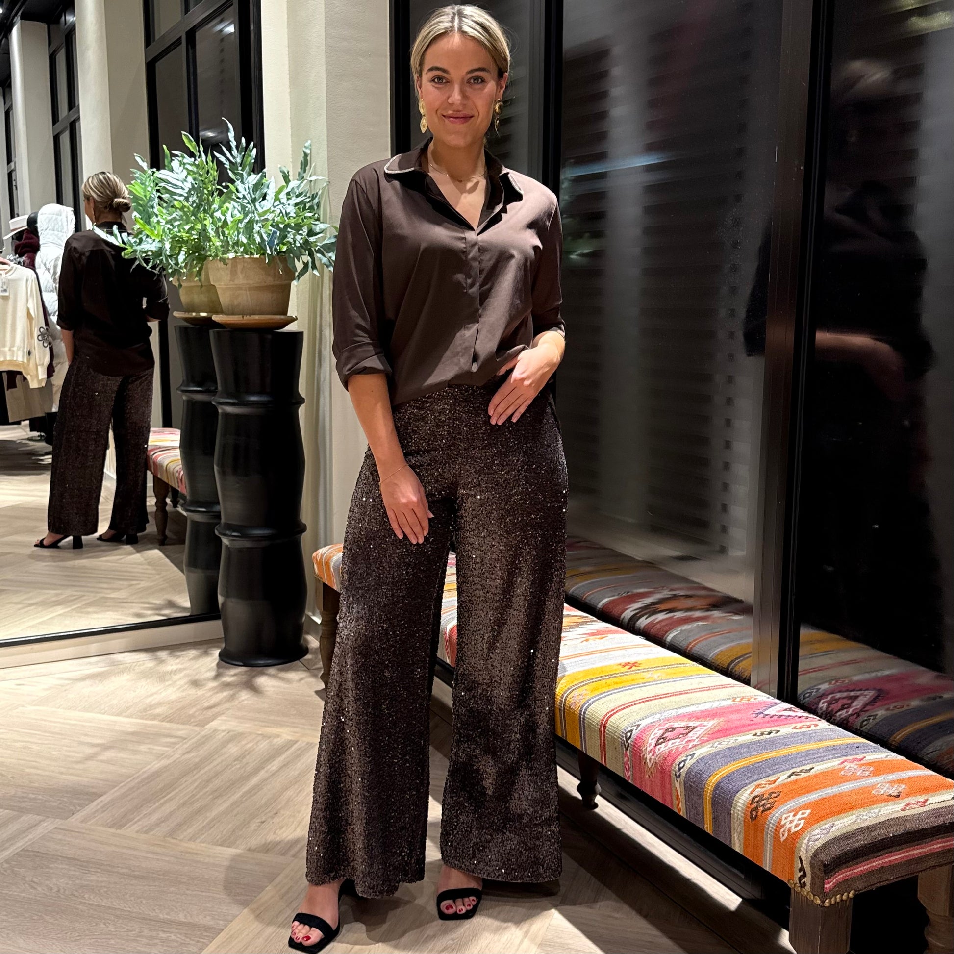 Blouse Lisa Bruin Schitter - Peet kleding