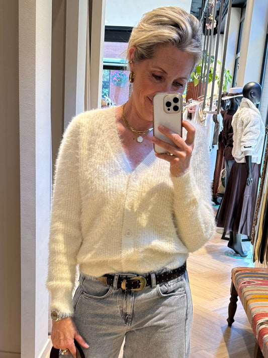 Red Button Vest Fuzzy Cream - Peet kleding
