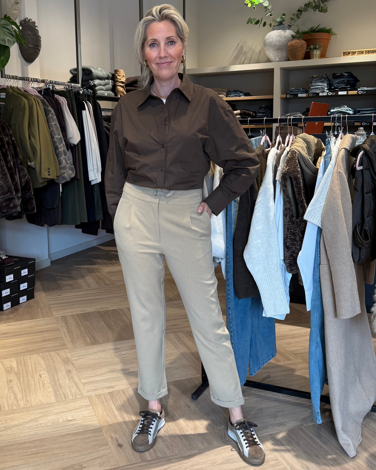 Yaya Blouse Getailleerd Slate Black Brown - Peet kleding